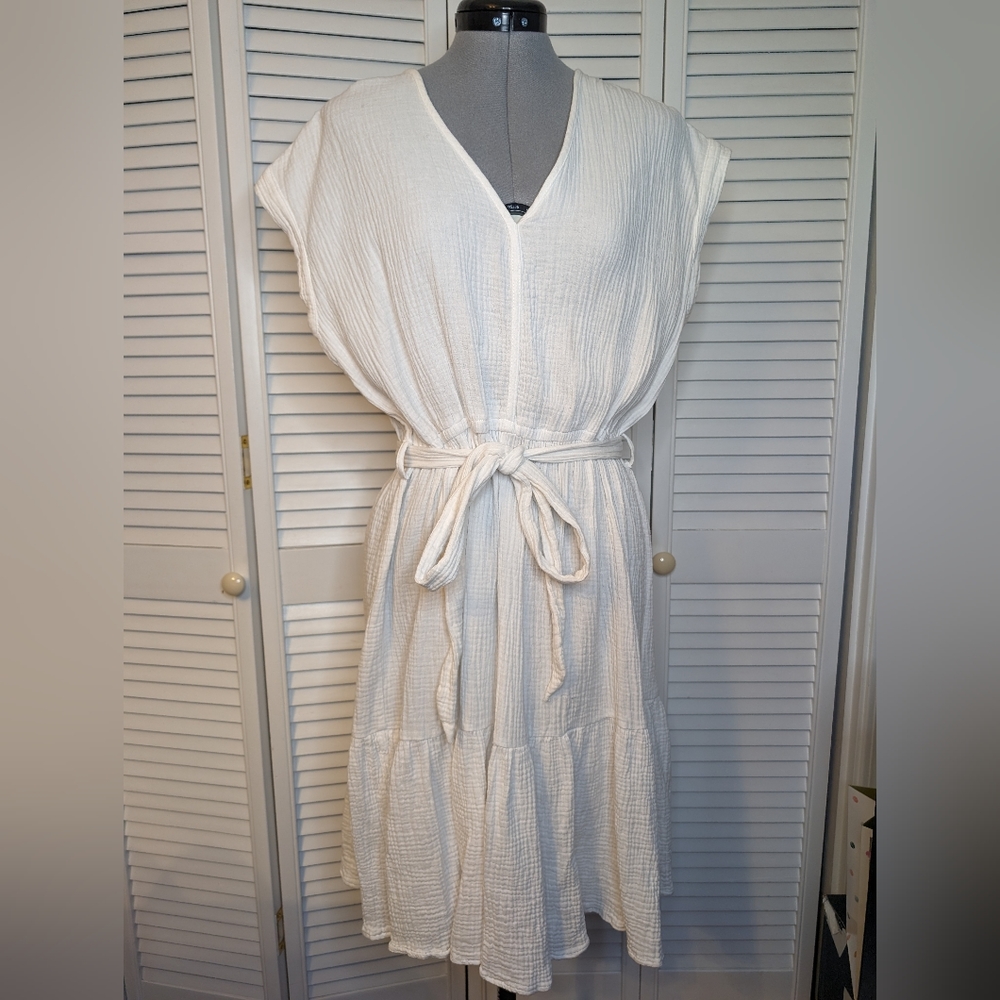 MAGASCHONI White Gauze Ruffle Dress Organic Cotton size L